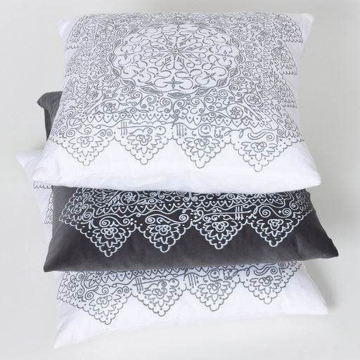 white linen or grey velvet cushion with screen printing