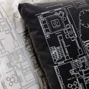 white linen or grey velvet cushion with screen printing