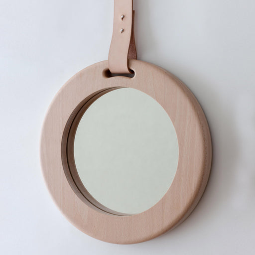 alp mirror 703 round oak or white frame and leather strap