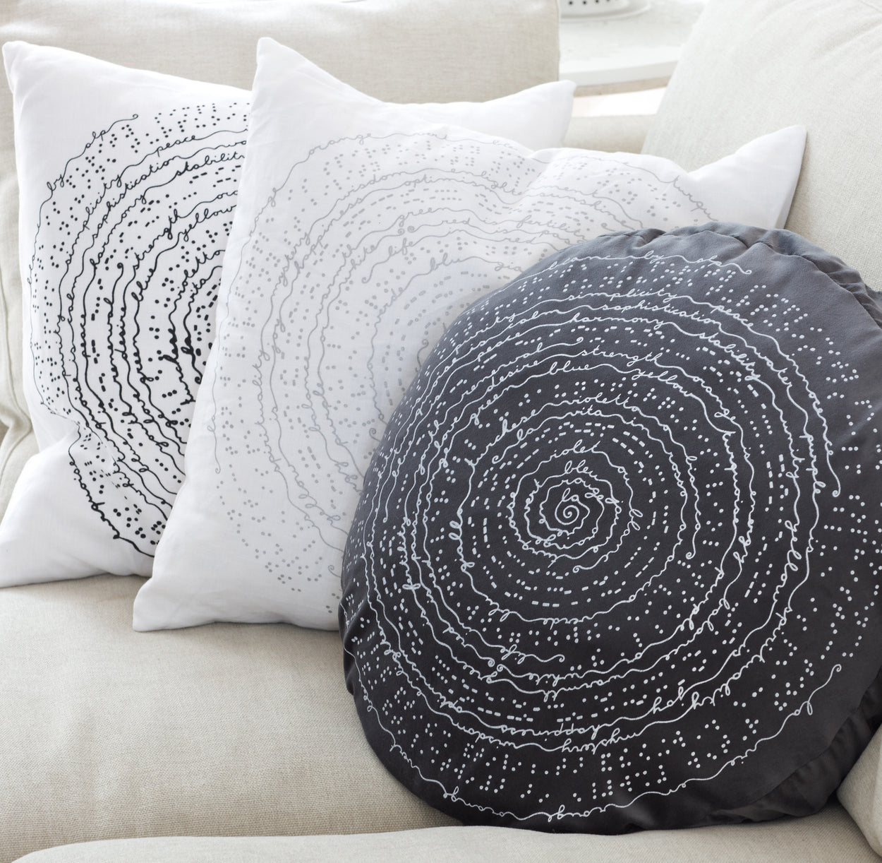 white linen or grey velvet cushion with screen printing
